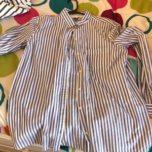 White and light blue button down for women